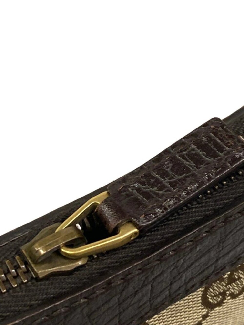 GUCCI Horsebit/GG 114890 Dark Brown Beige Jacquard Leather Handbag - Picture 6 of 15